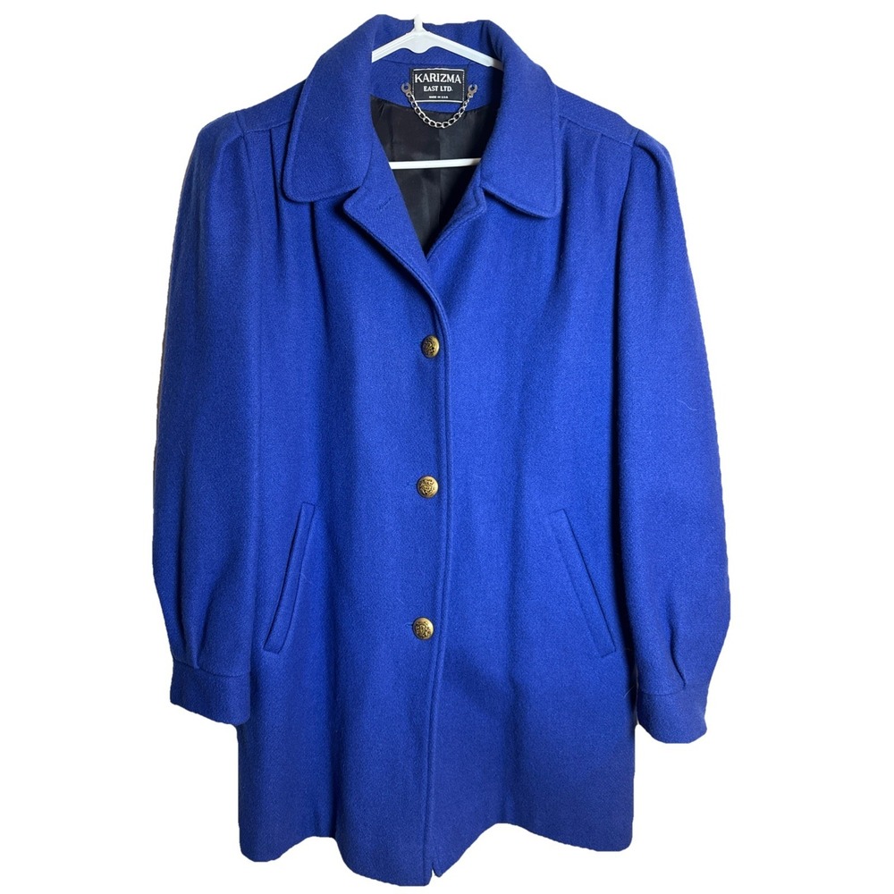 Vintage Karizma East Wool Coat 12P Blue Union Made USA Style‎ 266-8556 ILGWU